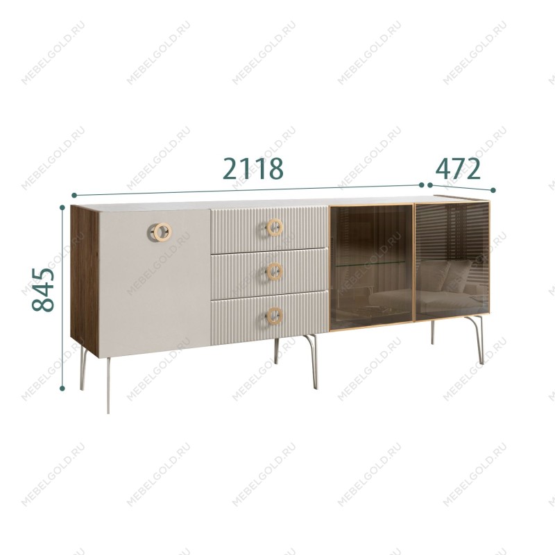 Комод 2.1м Bogemia Woodline Fi (Шелк) (Novabuk/Золото) БМКМ-5[5][10]