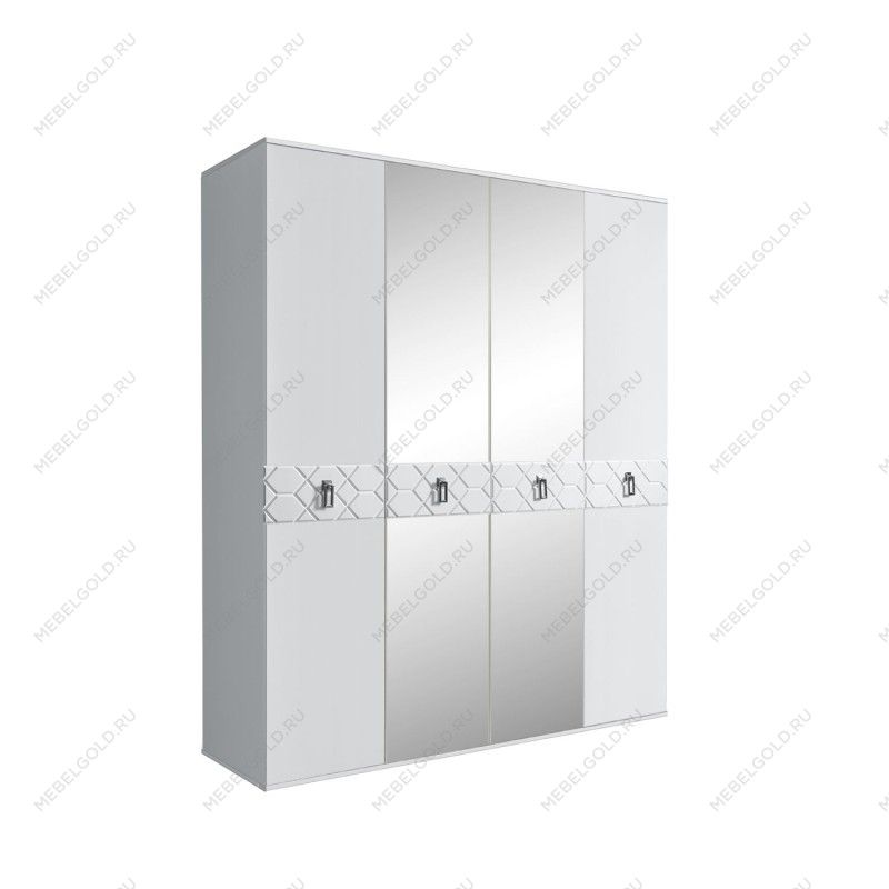 Шкаф 4-х дв. с зеркалами Bogemia Farfalle (Белый/Хром) БМШ1/4(Fa)