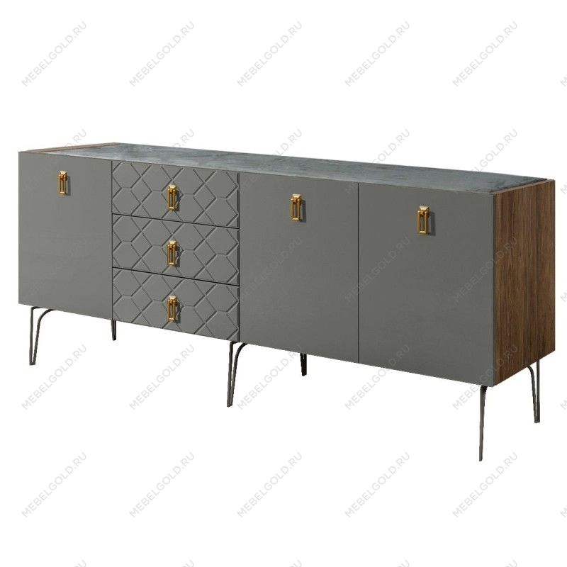 Комод 2.1м Bogemia Woodline Fa (Серый) (Novabuk/Золото) БМКМ-5