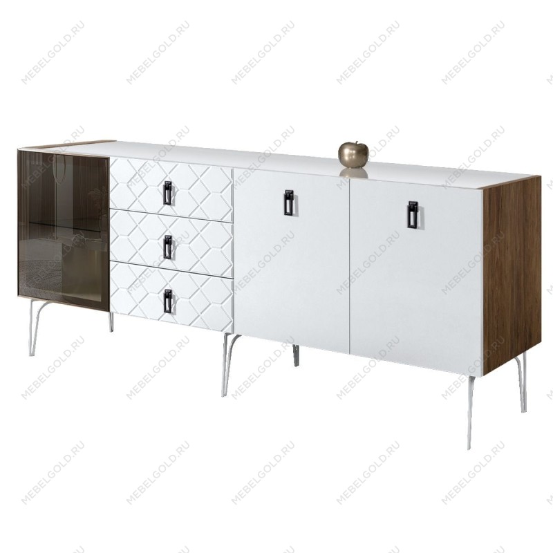 Комод 2.1м Bogemia Woodline Fa (Белый) (Lakobel/Черный) БМКМ-5[4]