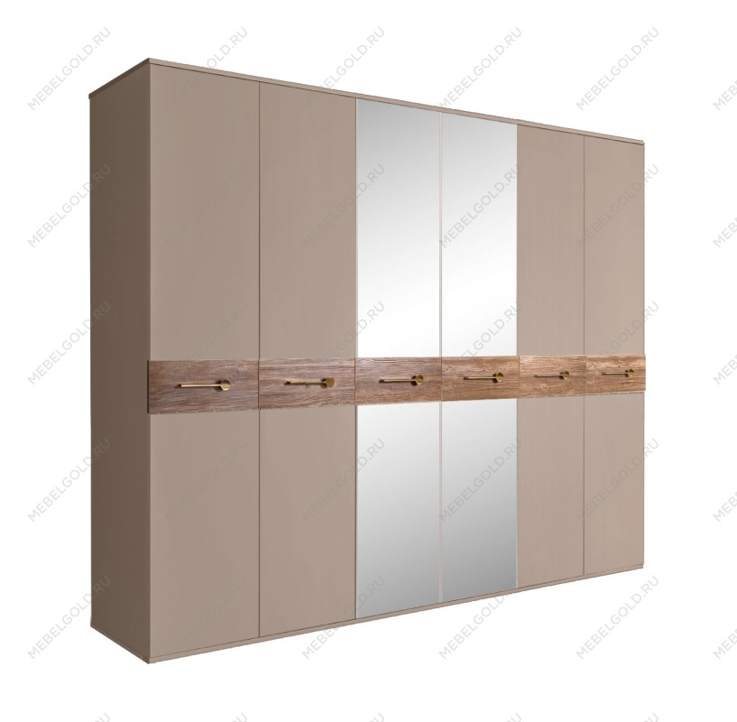 Шкаф 6-ти дв. с зеркалами Bogemia Wood Wo (Мокка/Золото) БМШ1/6(Wo)