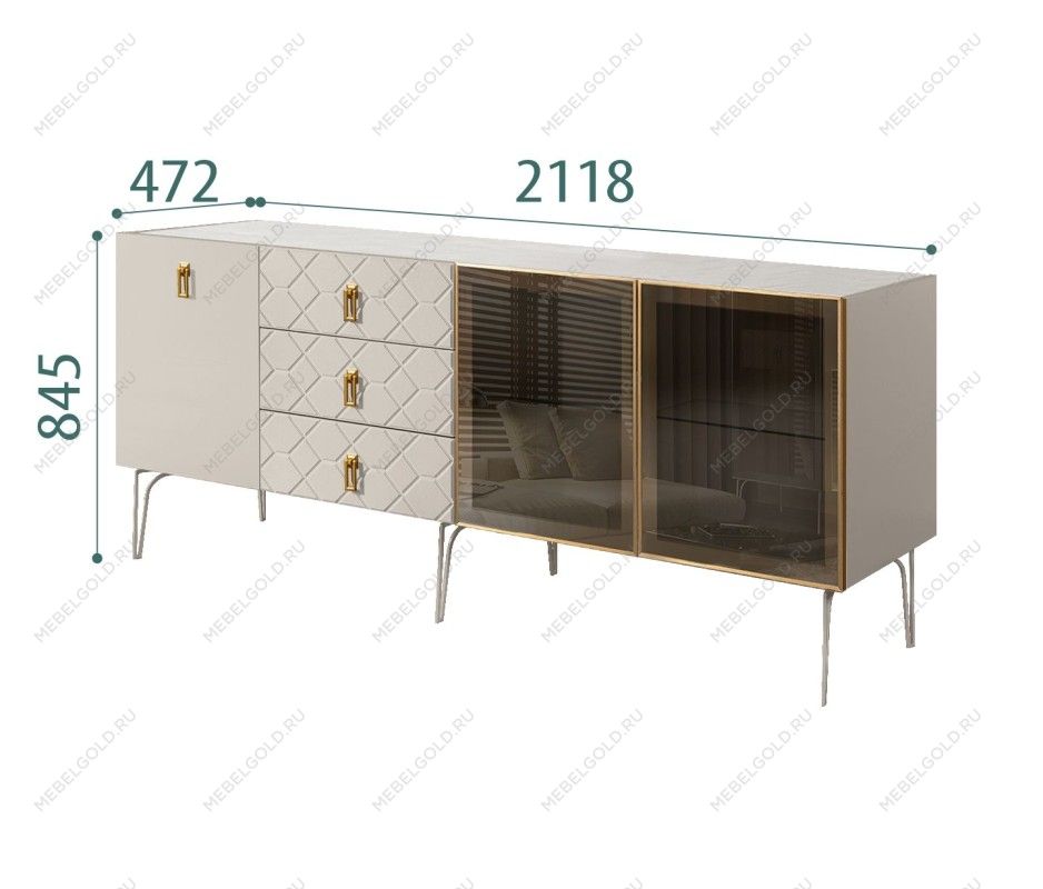 Комод 2.1м Bogemia Farfalle (Шелк) (Novabuk/Золото) БМКМ-5(Fa)[5][10]