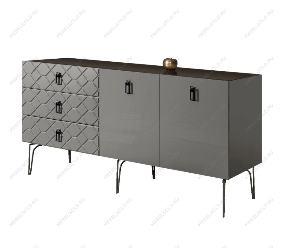 Комод 1.6м Bogemia Farfalle (Серый) (Lakobel/Черный) БМКМ-4(Fa)