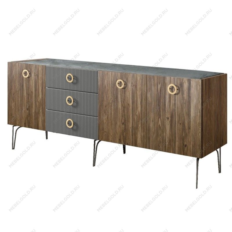 Комод 2.1м Bogemia Woodline Wood Fi (Серый) (Novabuk/Золото) БМКМ-5
