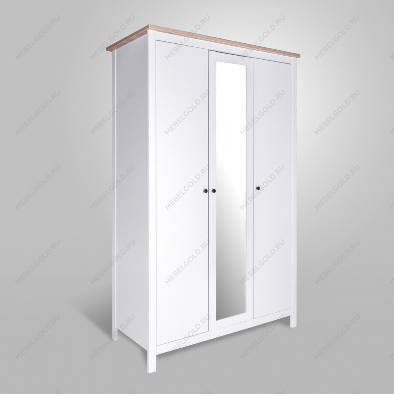 САГА шкаф 3 двери с зеркалом белый/ясень | изображение 1