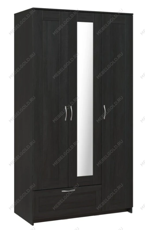 Шкаф Сириус, 3 двери и 1 ящик с зеркалом, 117х59х220 см, черно-коричневый,дуб венге