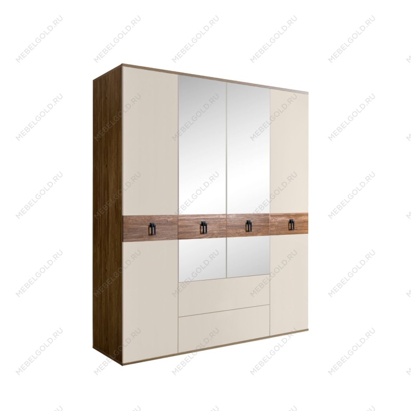 Шкаф 4-х дверный с зеркалами, с ящиками, Bogemia Woodline Wood Fa (Слоновая кость/Черный) БМШ1/41(Wo)