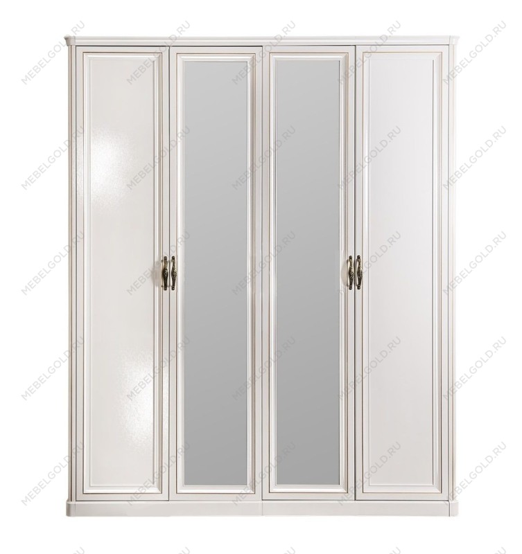 Шкаф Натали 4-дверный (2+2) с зеркалом белый глянец | изображение 1