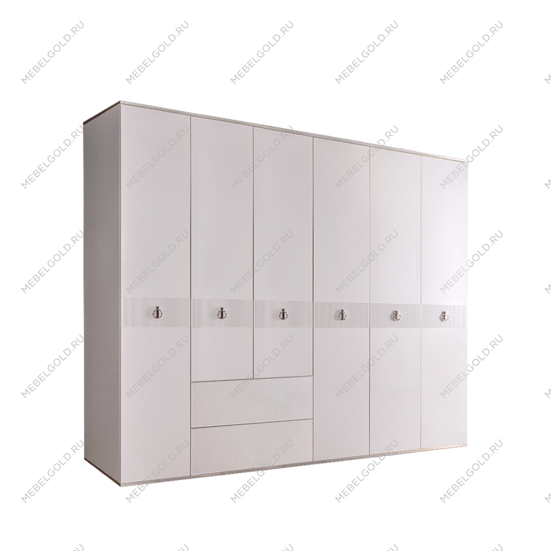 Шкаф 6-ти дверный с ящиками Римини СОЛО (Белый/Серебро) РМШ2/61(s)