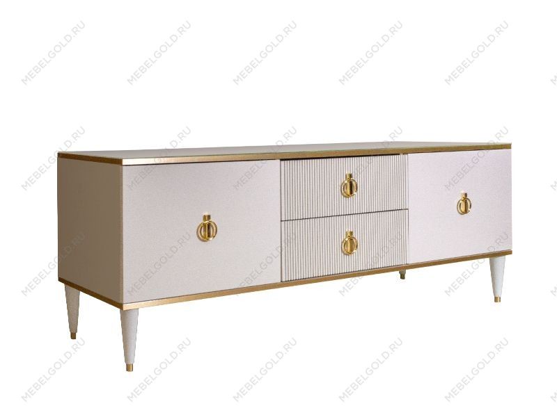 Лобня - Тумба под телевизор (2 двери и 2 фасада) Римини СОЛО (белый золото) РМТ-3 (s)