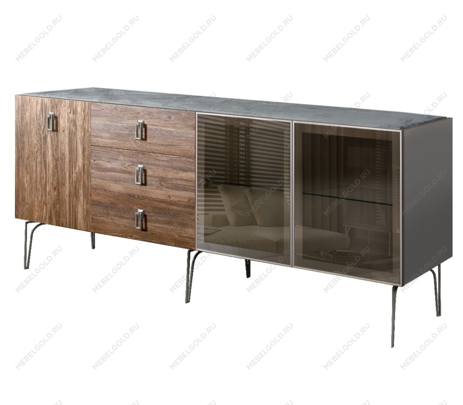 Комод 2.1м Bogemia Wood Fa (Серый) (Novabuk/Хром) БМКМ-5(Wo)[5][10]