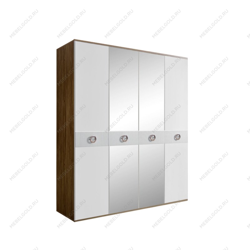 Шкаф 4-х дв. с зеркалами Bogemia Woodline Fi (Белый/Хром) БМШ1/4(Fi)