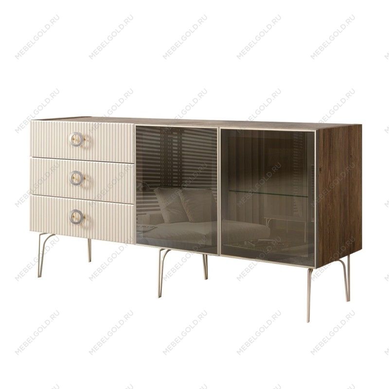 Комод 1.6м Bogemia Woodline Fi (Слоновая кость) (Novabuk/Хром) БМКМ-4[5]