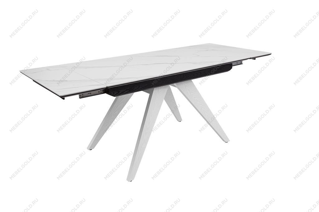 Стол Невада керамика (1400*800+300+300/керамика Gilf white/подстолье черный/ноги белый) | изображение 3
