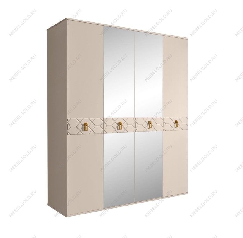 Шкаф 4-х дв. с зеркалами Bogemia Farfalle (Ваниль/Золото) БМШ1/4(Fa)
