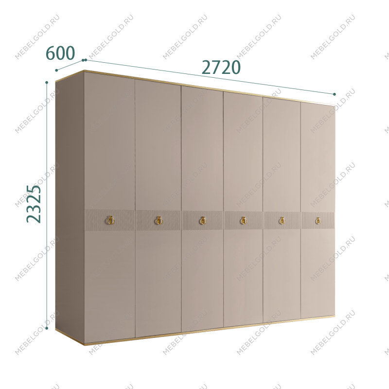Шкаф 6-ти дверный Римини СОЛО (Мокка/Золото) РМШ2/6(s)