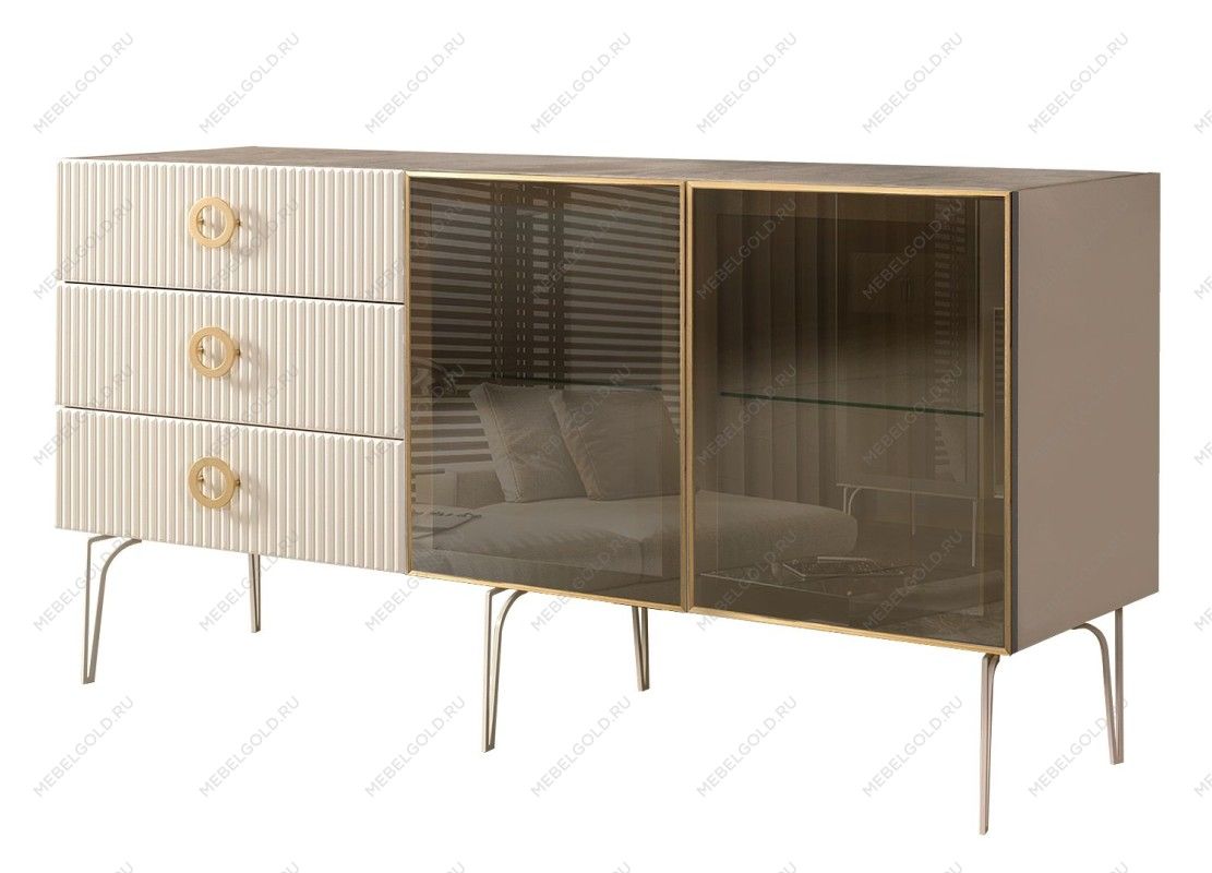 Комод 1.6м Bogemia Fillini (Слоновая кость) (Novabuk/Золото) БМКМ-4(Fi)[5]
