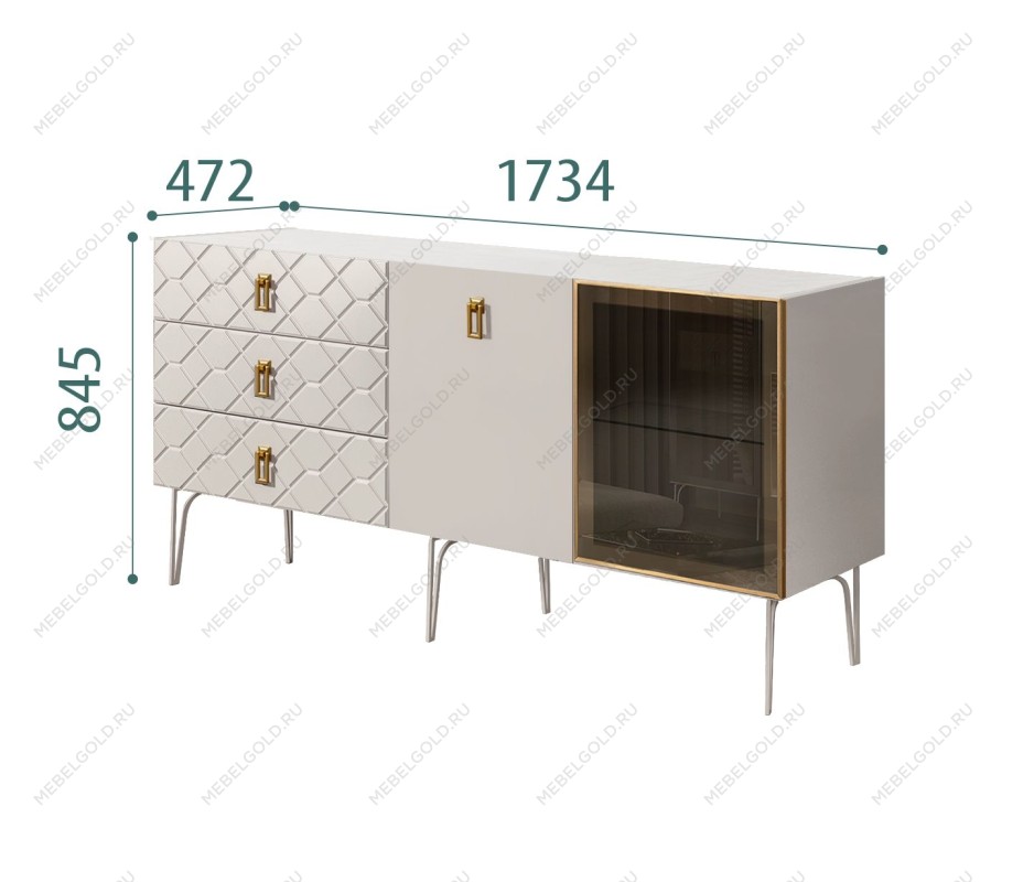 Комод 1.6м Bogemia Farfalle (Шелк) (Novabuk/Золото) БМКМ-4(Fa)[5][10]