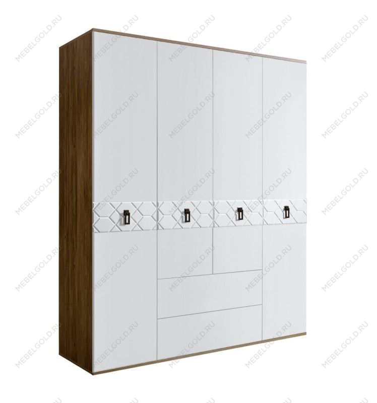 Шкаф 4-х дверный с ящиками Bogemia Woodline Fa (Белый/Черный) БМШ2/41