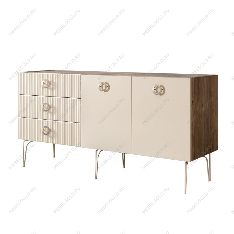 Комод 1.6м Bogemia Woodline Fi (Слоновая кость) (Novabuk/Хром) БМКМ-4
