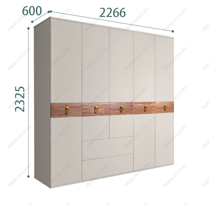 Шкаф 5-ти дверный с ящиками, Bogemia Wood Fa (Шелк/Золото) БМШ2/51(Wo)