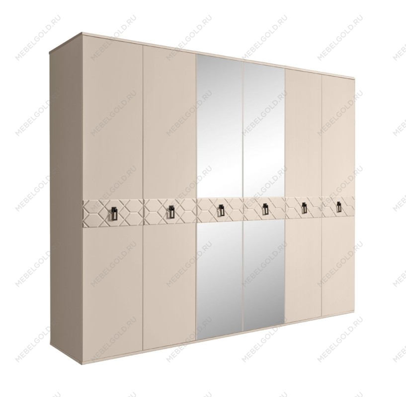 Шкаф 6-ти дв. с зеркалами Bogemia Farfalle (Ваниль/Черный) БМШ1/6(Fa)