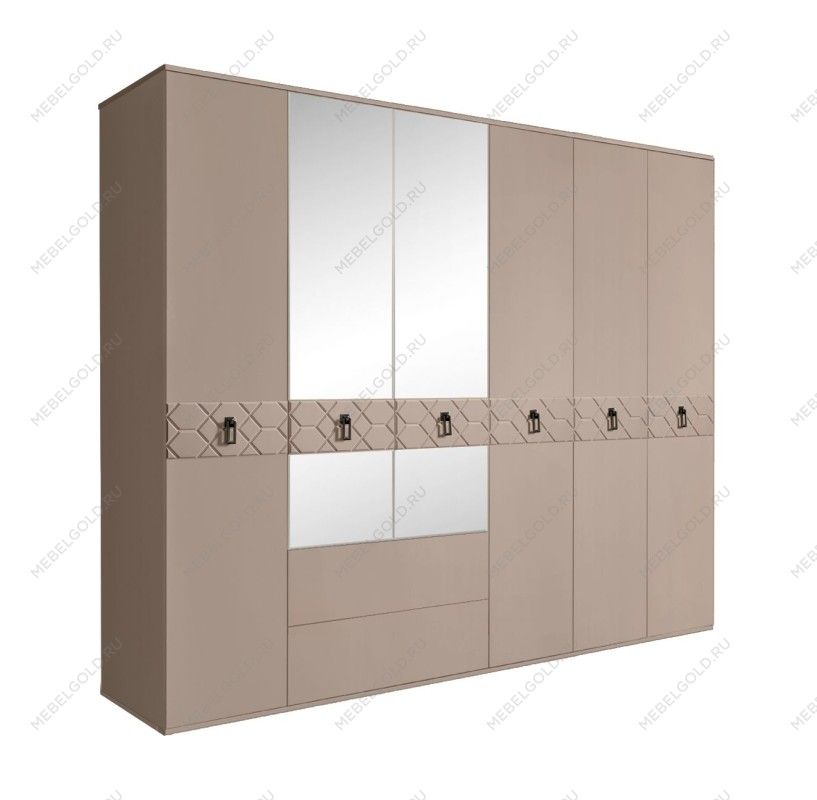 Шкаф 6-ти дверный с зеркалами, с ящиками, Bogemia Farfalle (Мокка/Черный) БМШ1/61(Fa)