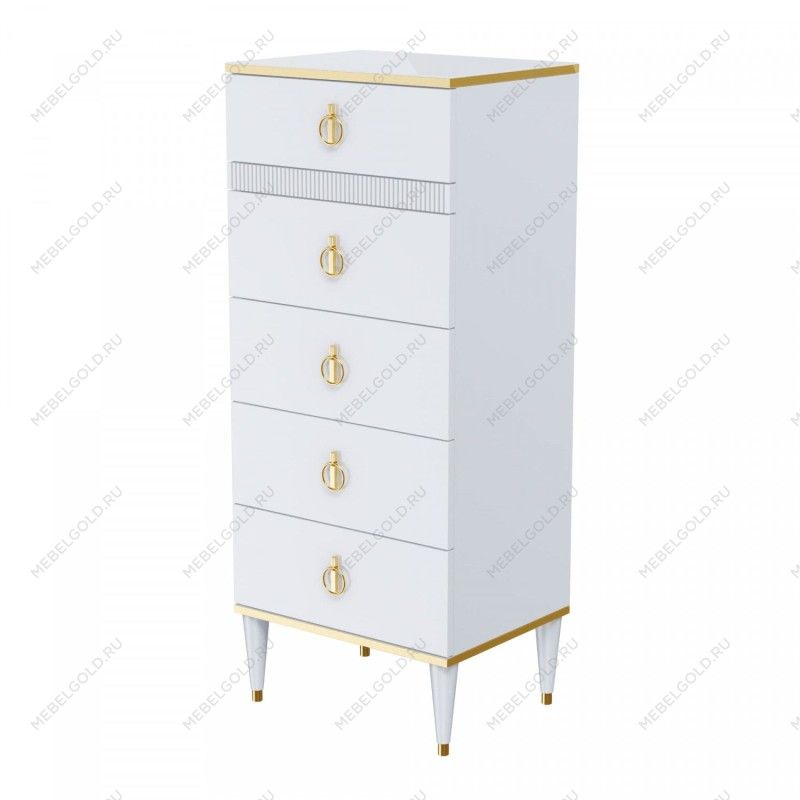 Комод узкий с планкой Римини СОЛО (Белый/Золото) РМКМ-2(s)