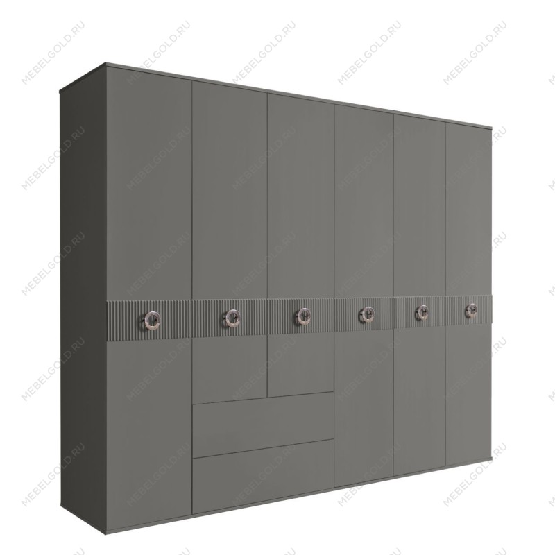 Шкаф 6-ти дверный с ящиками, Bogemia Fillini (Серый/Хром) БМШ2/61(Fi)