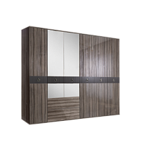 Шкаф 6-ти дверный с зеркалом, с ящиками Римини СОЛО (Орех империя/Серебро) РМШ1/61(s)