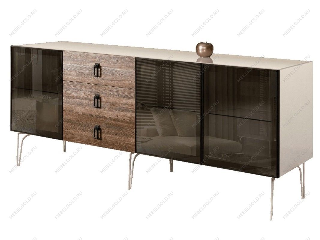 Комод 2.1м Bogemia Wood Fa (Слоновая кость) (Lakobel/Черный) БМКМ-5(Wo)[5]