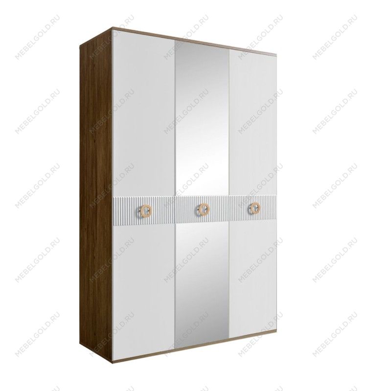 Шкаф 3-х дверный с зеркалом Bogemia Woodline Fi (Белый/Золото) БМШ1/3