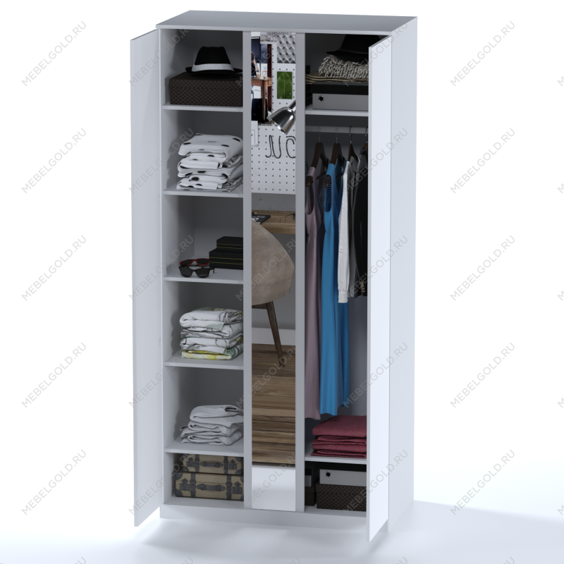 МАЛЬМ / VARMA Стор 105 шкаф распашной с зеркалом 222х105х57, белый | изображение 3