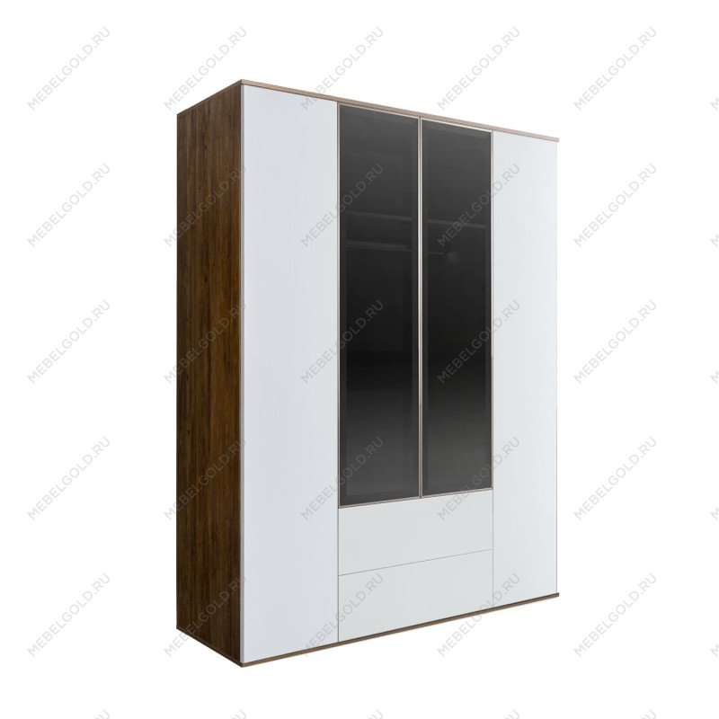 Шкаф 4-х дв. с ящиками Bogemia Woodline Air (Белый/Серебро) БМШ2/42(2)