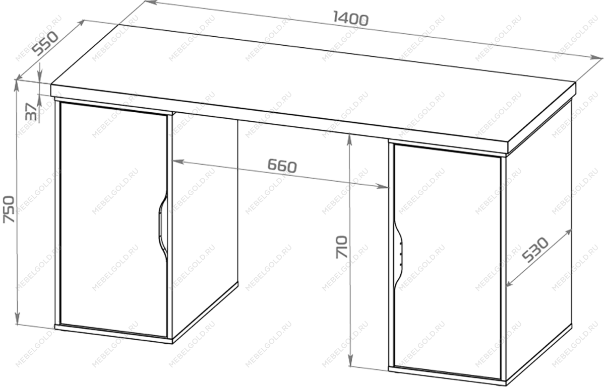 ИНГАР 2/ДВ/ДВ стол письменный 140x75x55, белый | изображение 2