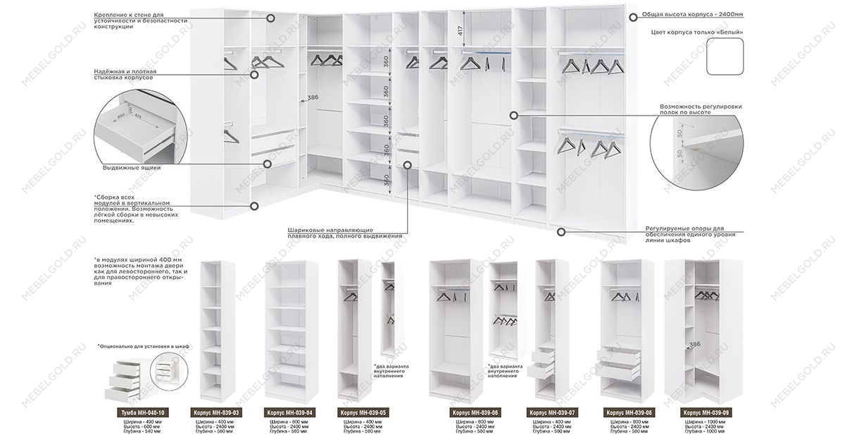 Шкаф-пенал Отис МН-039-05 П7 с фасадом МДФ (белый) | изображение 4