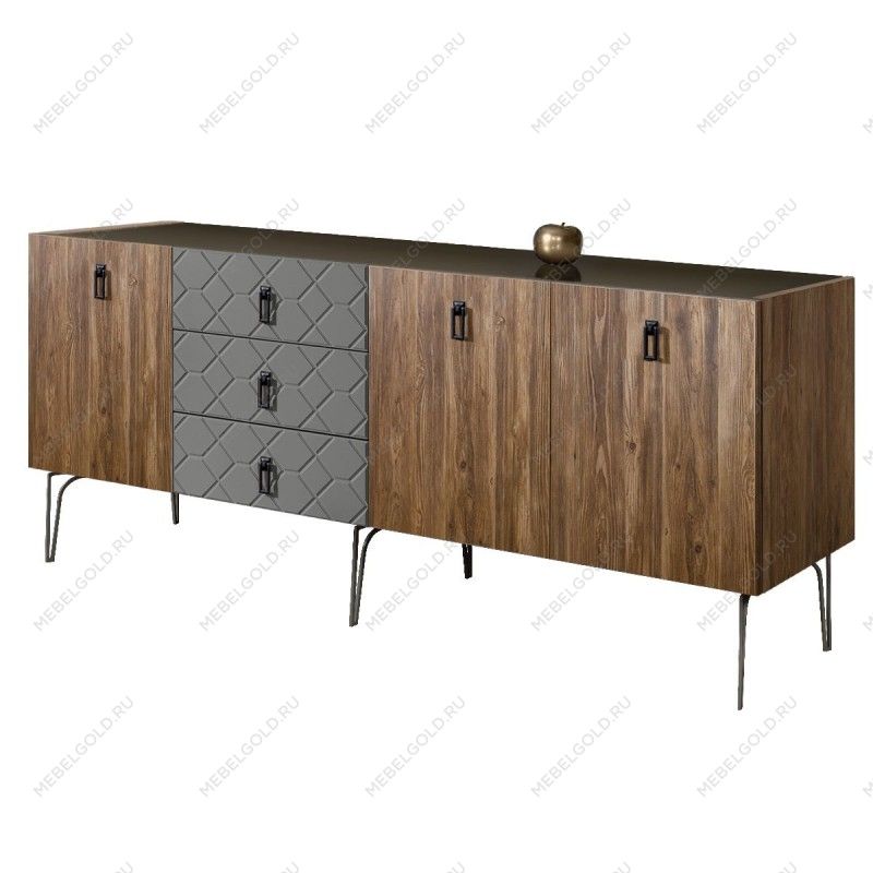 Комод 2.1м Bogemia Woodline Wood Fa (Серый) (Lakobel/Черный) БМКМ-5