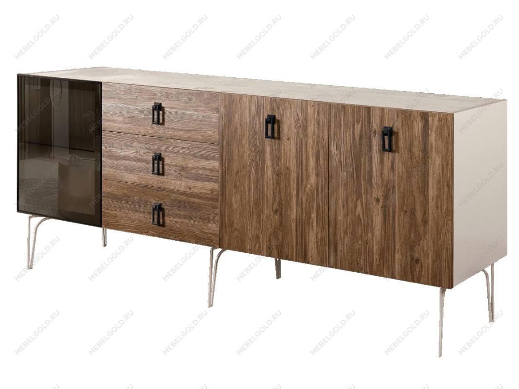 Комод 2.1м Bogemia Wood Fa (Слоновая кость) (Novabuk/Черный) БМКМ-5(Wo)[4]