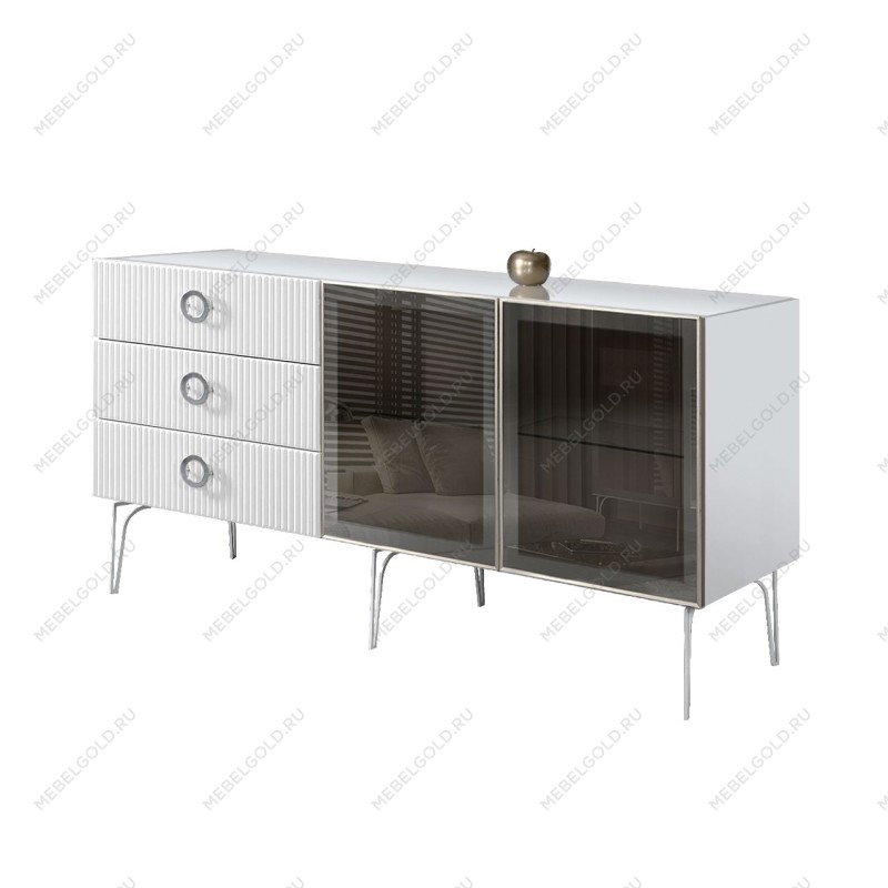 Комод 1.6м Bogemia Fillini (Белый) (Lakobel/Хром) БМКМ-4(Fi)[5]