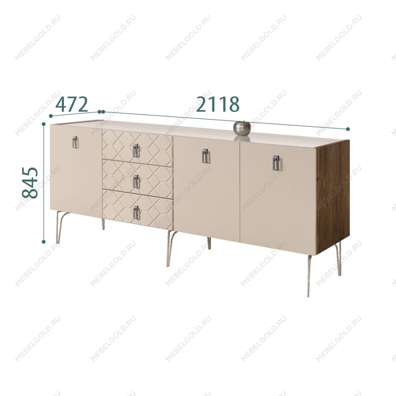 Комод 2.1м Bogemia Woodline Fa (Ваниль) (Lakobel/Хром) БМКМ-5