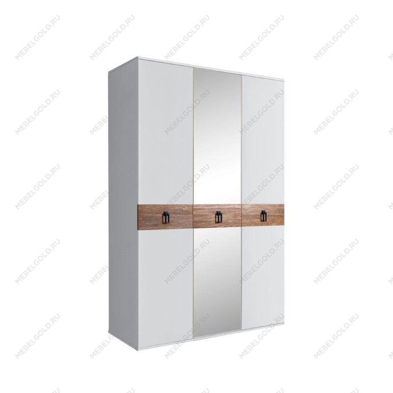 Шкаф 3-х дверный с зеркалом Bogemia Wood Fa (Белый/Черный) БМШ1/3(Wo)