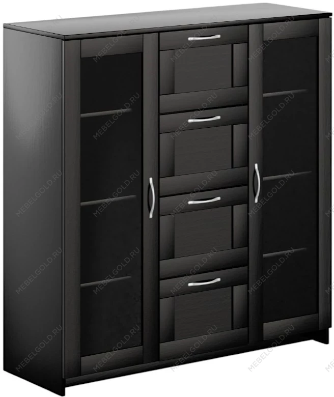 БРИМНЭС / СИРИУС тумба ИКЕА / IKEA 2 двери со стеклом и 4 ящика 117х123 Дуб Венге