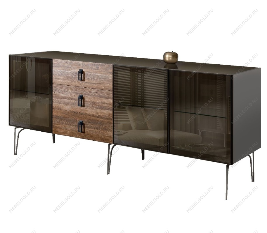 Комод 2.1м Bogemia Wood Fa (Серый) (Lakobel/Черный) БМКМ-5(Wo)[5]