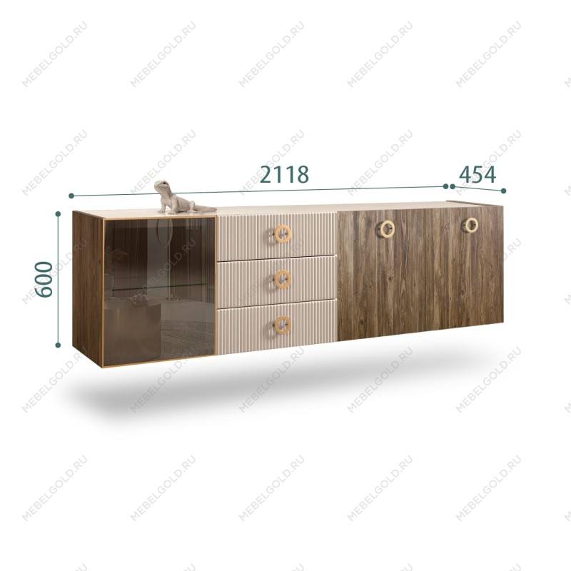 Комод 2.1м Bogemia Woodline Fly Wood Fi (Ваниль) (Lakobel/Золото) БМКМ-5[4]