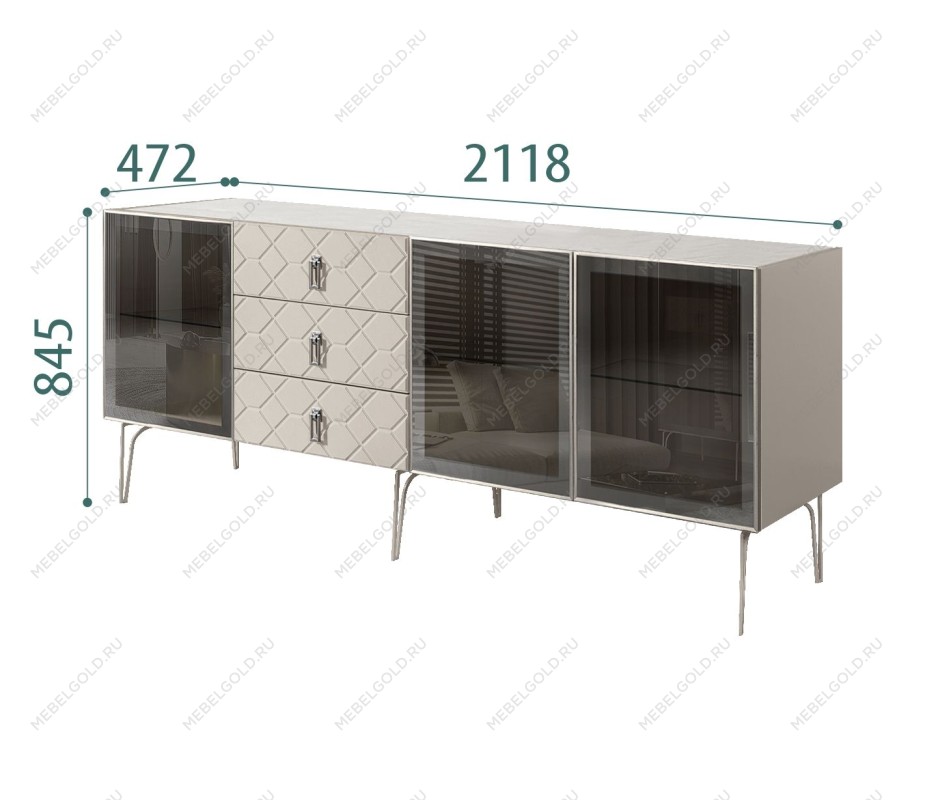 Комод 2.1м Bogemia Farfalle (Шелк) (Novabuk/Хром) БМКМ-5(Fa)[5]
