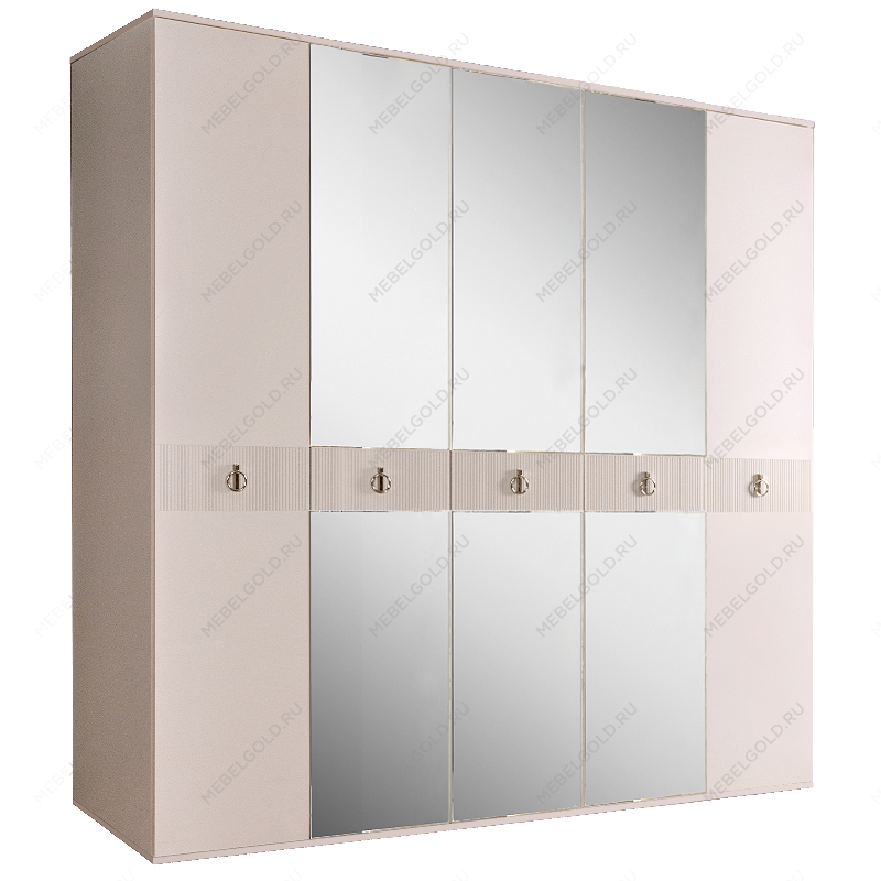 Шкаф 5-ти дверный с зеркалом Римини СОЛО (Бежевый/Серебро) РМШ1/5(s)