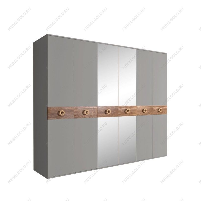 Шкаф 6-ти дв. с зеркалами Bogemia Wood Fi (Серый/Золото) БМШ1/6(Wo)