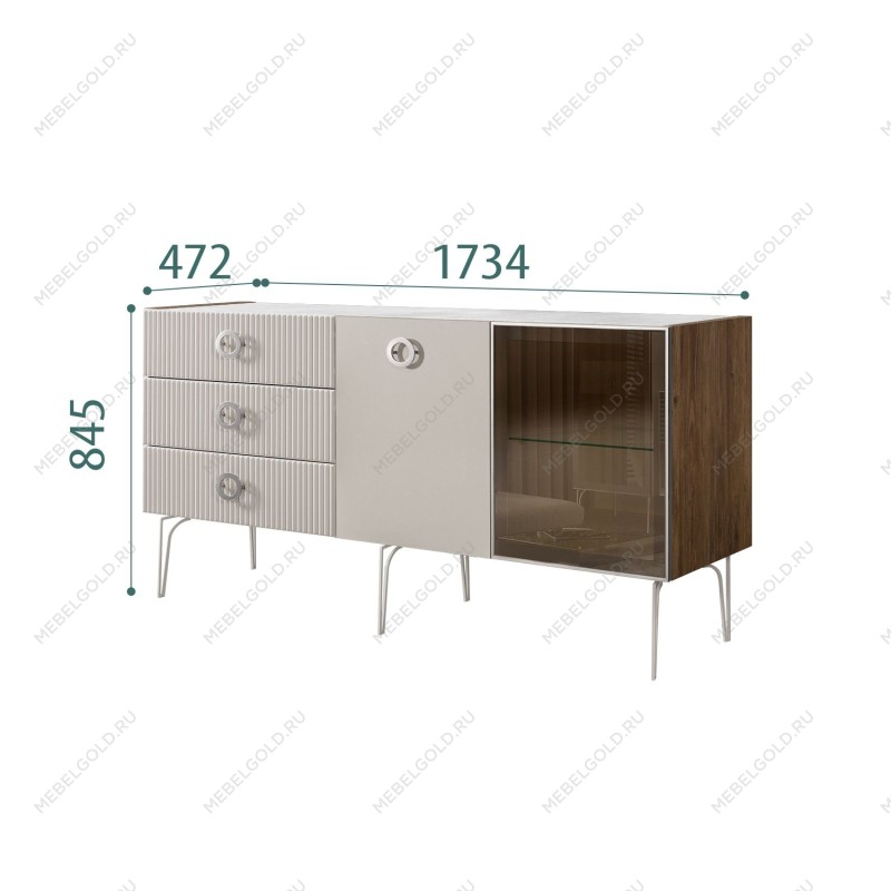 Комод 1.6м Bogemia Woodline Fi (Шелк) (Novabuk/Хром) БМКМ-4[5][10]