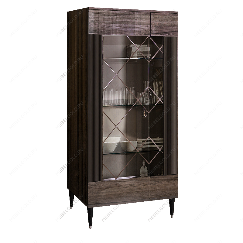 Витрина 2-ств. Римини СОЛО (Орех империя/Золото) (Правая) РМВ2-2С(s)