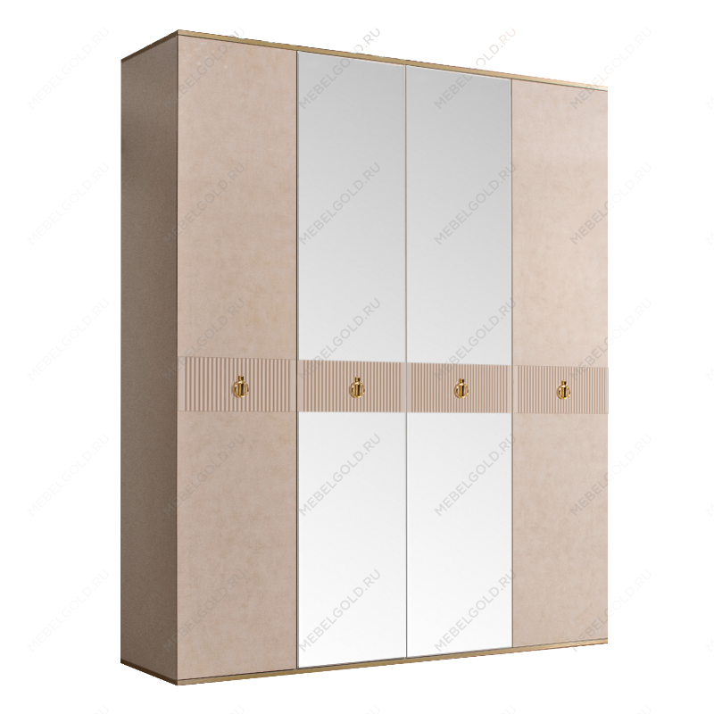 Шкаф 4-х дверный с зеркалом Римини СОЛО (Латте/Золото) РМШ1/4(s)